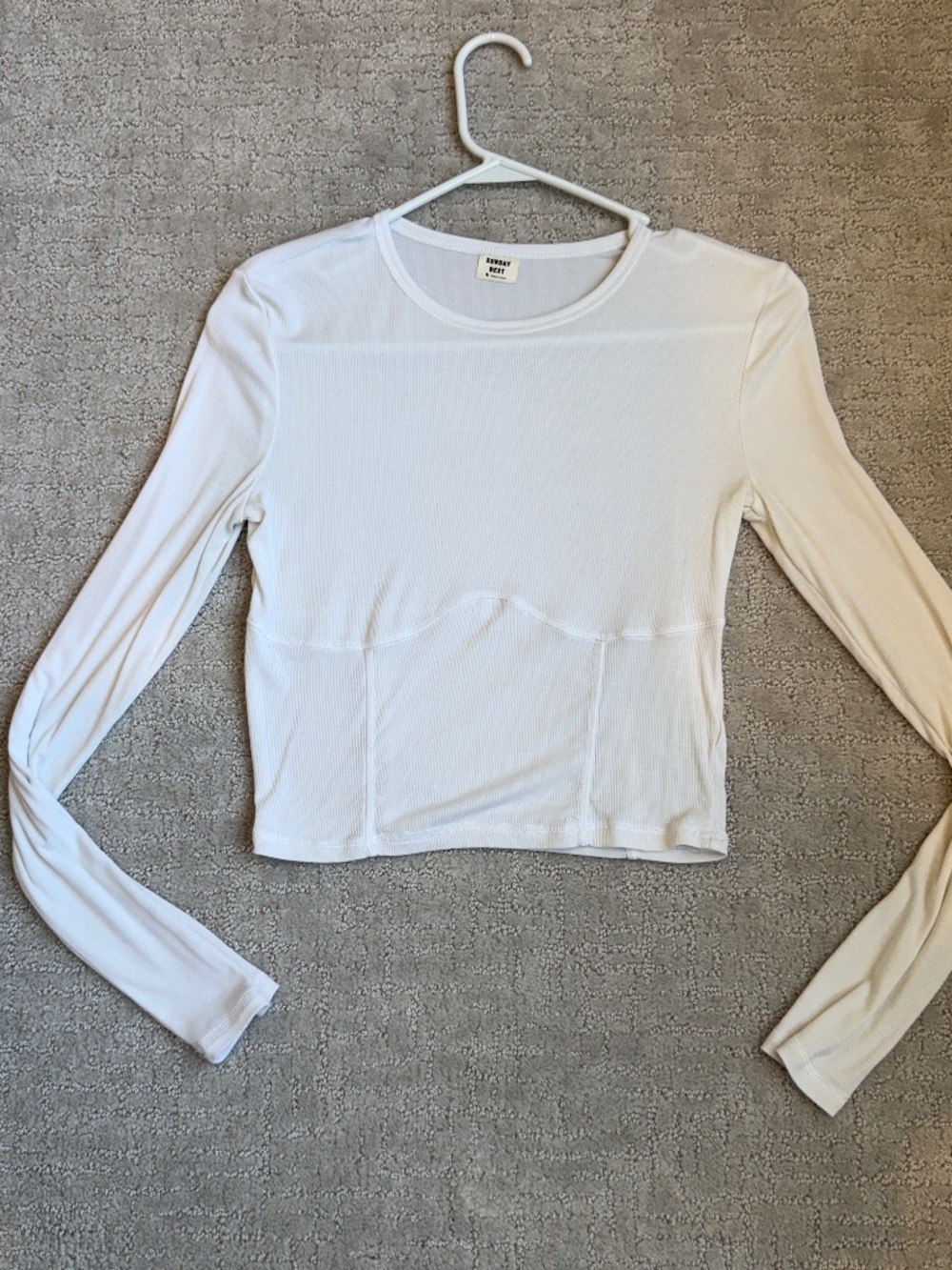 Sunday Best Long Sleeve Crew Neck Bustier T Shirt, Women's Size Medium White